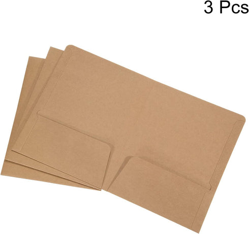 PATIKIL Two-Pocket Folders - 3 Pack A5 Size Letter Files Portfolio Storage Organizer Folder for Office Business, Brown