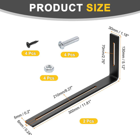 2Pcs 130 300 30mm uxcell Adjustable L-Shape Corner Brace, x x l Corner Brace Slotted Joint Right Angle Bracket