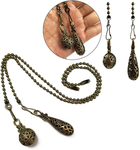 2Pcs 12 inch Ceiling Fan Pull Chain Extenders with Charm Pendant - Vintage Hollow-Out Bronze Pull Chains for Ceiling