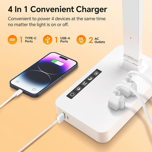 1 1 2 LAOPAO Desk Lamp with USB Charging Port: Power Strip with Surge Protection - Type-C, USB-A Charging Port, AC