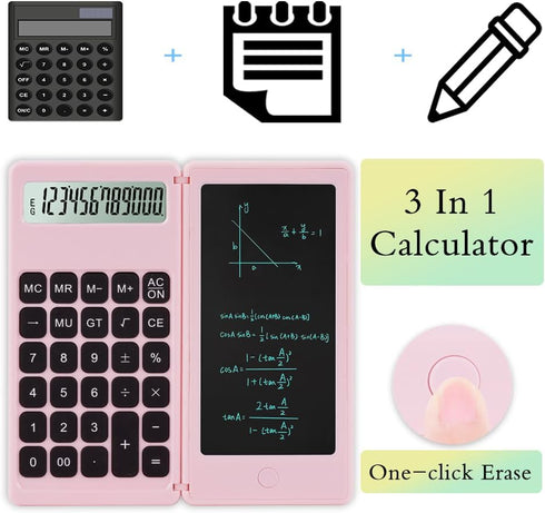 Desktop Small Calculator with Writing Notepad, Basic 4-Function Math Large Button Calculator for School Supplies