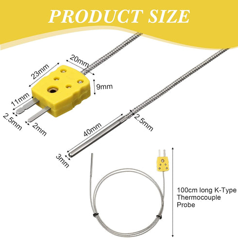 Type K Thermocouple Probe TL1004 K Type Sensor Probes Metal Headprobe Mini Connector Temperature Probe Sensor for Meter in Temperature Range from 0 to 500 °C (1)