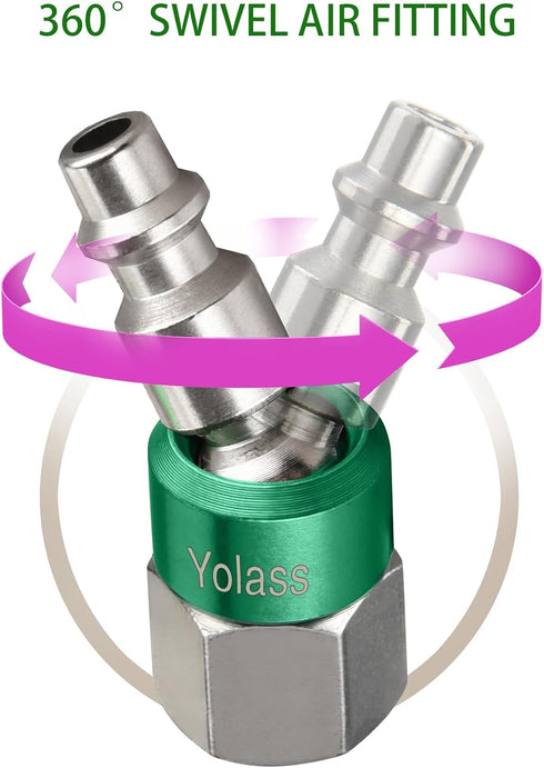 Yolass Air Tool Fittings, 1/4"FNPT 360° Swivel Utility Industrial Air Hose Fittings, 2Pcs 1/4"NPT Plug
