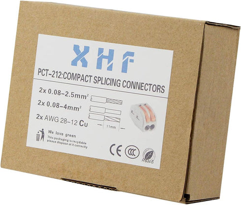 100 Pcs Lever Connectors Nuts, 2 Conductor Combination Compact Wire Connectors, Fast Connection Terminal 28-12 AWG
