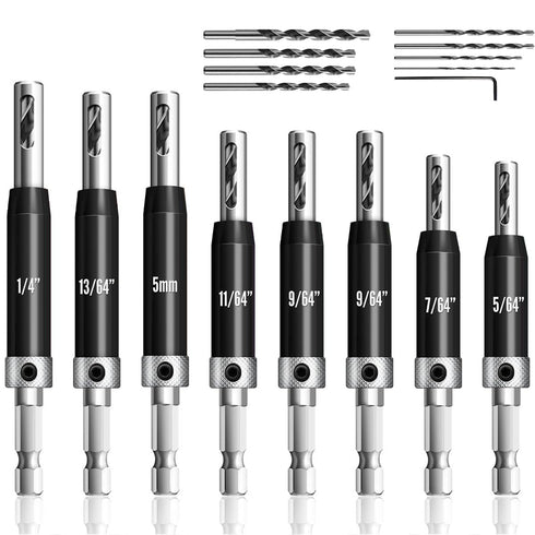17Pcs Black Self Centering Drill Bit Set, 1/4" Hex Shank VIX Bit for Woodworking Metal Cabinet Window Door