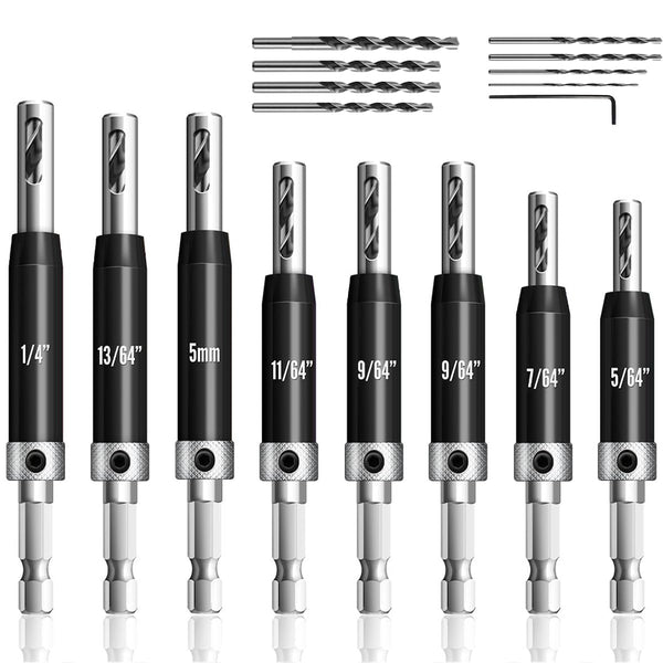 17Pcs Black Self Centering Drill Bit Set, 1/4" Hex Shank VIX Bit for Woodworking Metal Cabinet Window Door