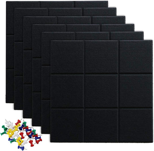 Large Cork Board Felt Board Tiles for Walls with 30 Push Pins, 11.8"x11.8" Pack of 6 Notice Boards