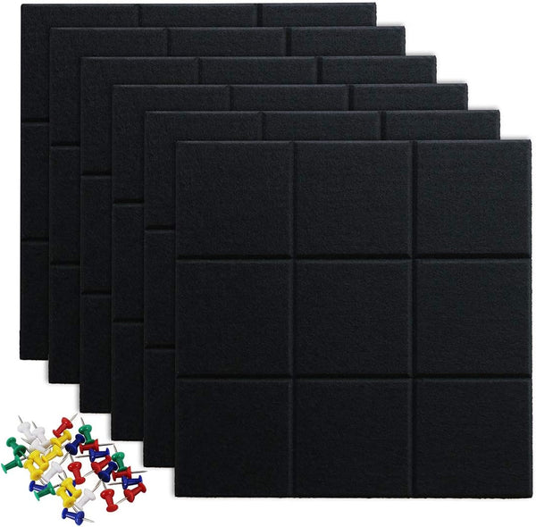 Large Cork Board Felt Board Tiles for Walls with 30 Push Pins, 11.8"x11.8" Pack of 6 Notice Boards