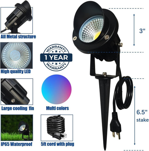 10W 120V Color LED Outdoor Landscape Spotlight Remote RGB Waterproof Spot Light for Yard Tree Garden Halloween