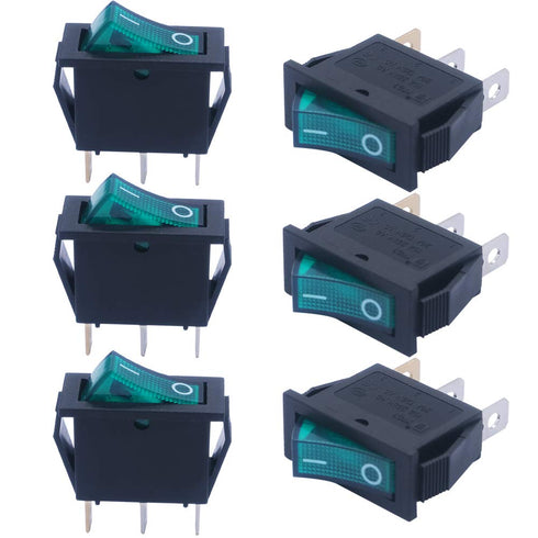 mxuteuk 6pcs AC110V/120V Rocker Switch Green Light Illuminated Snap-in Toggle Switch, 3 Pin, SPST ON-Off