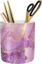 Cute Ceramic Pen Holder for Desk, WAVEYU Purple Marble Marker Holder, Makeup Brush Holders, Desk Accessories