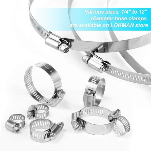 LOKMAN 5 Pack 10 Inch Stainless Steel Hose Clamps, Adjustable Worm Gear Duct Clamps for Fuel Line