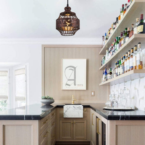 YLONG-ZS Plug in Pendant Lights with 16Ft Hanging Cord and On/Off Dimmer Switch, Farmhouse Industrial Metal Swag