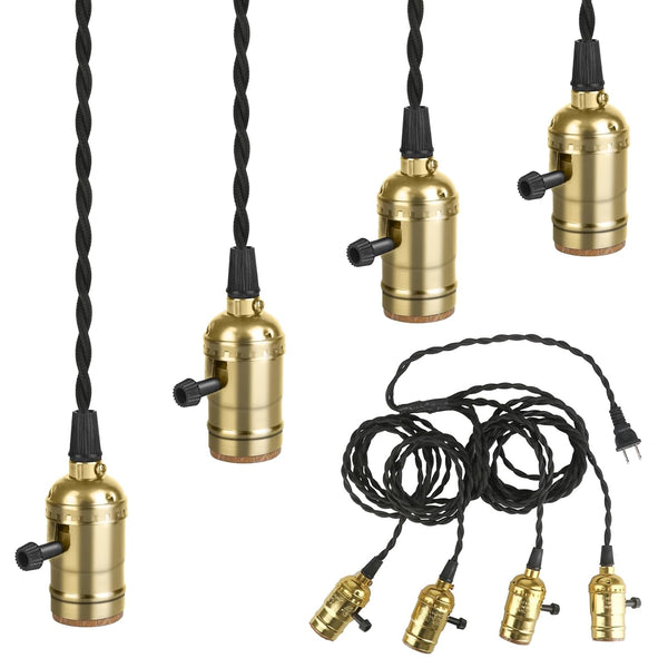 Vintage Plug-in Pendant Light Kit with 1-to-4 Hanging E26/E27 Sockets, Industrial Hanging