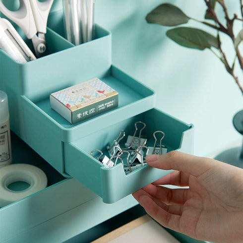 Pen Holder for Desk, Caddy with Drawer Pencil Organizer for Office Home, Mint