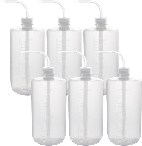 6 Pcs 1000 ml Plastic Wash Bottles, Squeeze Tattoo Wash Bottles for Lab and Gardening