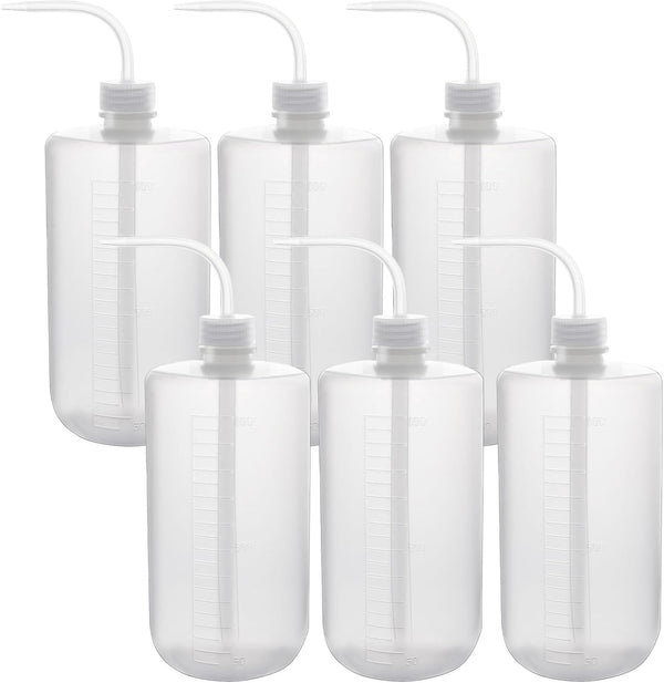 6 Pcs 1000 ml Plastic Wash Bottles, Squeeze Tattoo Wash Bottles for Lab and Gardening