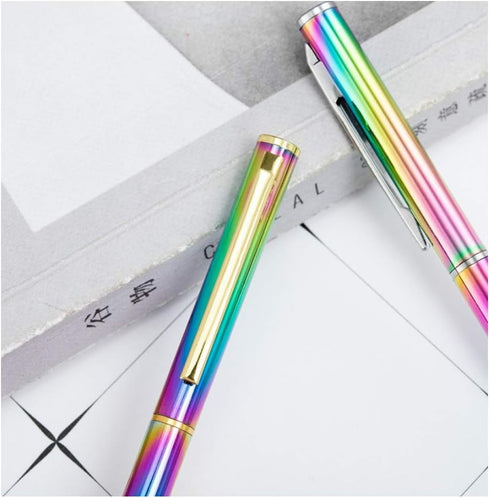 RONRONS 6 Pack Rainbow Slim Retractable Ballpoint Pen - Black Ink Metal Pen for Office School Supplies