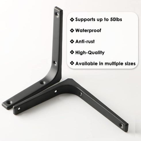 SAYAYO Black Wall Shelf Brackets, 6 x 5 Inch Iron Metal L Shaped Corner Support Brackets for DIY Floating Shelf, 4 PCS