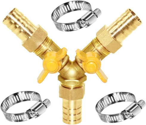 Joywayus 3 Way Shut Off Ball Valve, 3/4" Hose Barb Y Shaped Brass Fitting with 2 Switch
