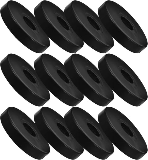 12pcs Black PVC Caster Wheel Pads with Iron Pipe Protection, Round Furniture
