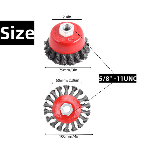 6 Pack Wire Wheel Brush for 4 1/2 Angle Grinder , 4 Inch Knotted Coarse Crimped Wire Wheels, 3 Inch Knotted Coarse Crimped Wire Cup Brush with 5/8-11UNC Threaded Arbor.