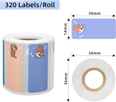 PUQU 30x14mm Cartoon Corgi Direct Thermal Sticker Labels, Self-Adhesive Label Maker Tape for AQ/Q1 Series