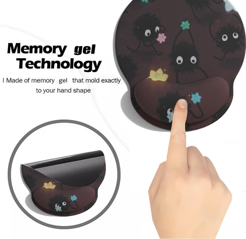 LuckyCow Cute Cartoon Small Black Coal Ball Mouse Pad with Wrist Support, Ergonomic Wrist Rest Table Decoration Simple
