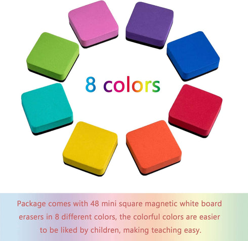 AWOWZ 48 Pack Mini Magnetic Whiteboard Dry Erasers - Bulk for Home, Office, Classroom Supplies (8 Color)