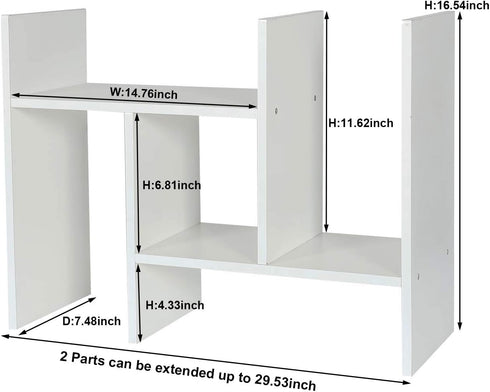 PAG Adjustable Desktop Shelf Wood Small Bookshelf Desk Supplies Organizers and Accessories Storage Display Rack Office
