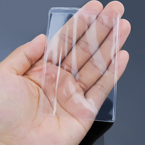 Fengek 50 Packs Clear Card Holder Sleeves, Side-Open Waterproof Business Card Protector Sleeves for Credit Cards