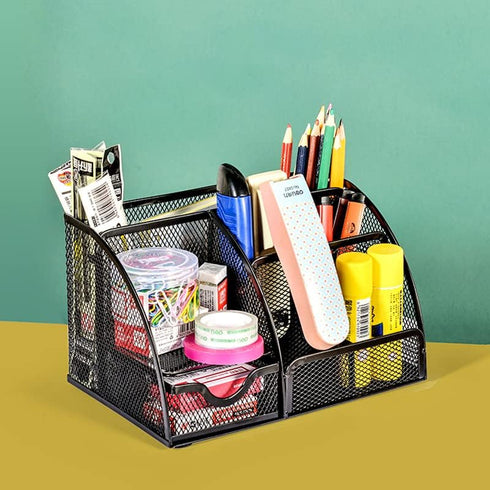 Metal Mesh Desk Organizer - Stationery Pen Holder, Pencil Pot, Makeup Brush Organizer for Home Office (Black)