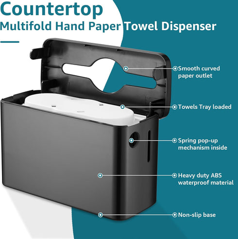 Countertop, 300-Sheet AmazonCommercial, Multifold Paper Towel Dispenser Heavy Duty Wide-Design, Large Capacity Black