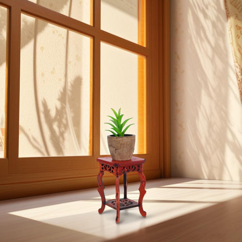 100% Garneck Wood Plant Stand Unique Design Small Decorative Pedestal Base for Indoor Plants Natural Wood for Home