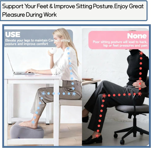 Inflatable Foot Rest for Travel, Soft Flocking Airplane Leg Rest Pillow, Portable Cushion Ottoman for Flights, Office