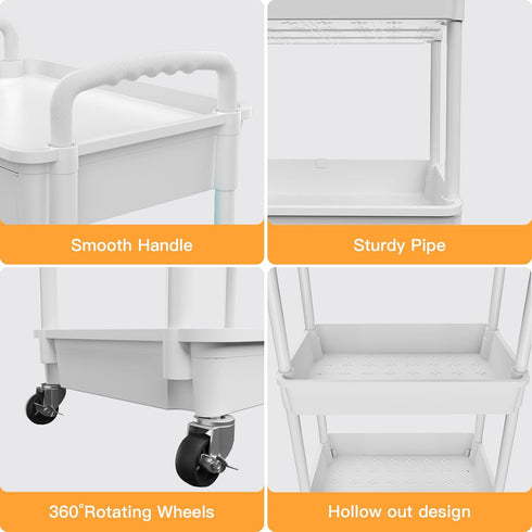 REBECAT 4 Tier Rolling Utility Cart with Drawer, Multifunctional Storage Organizer for Kitchen, Bathroom, Office (Gray)