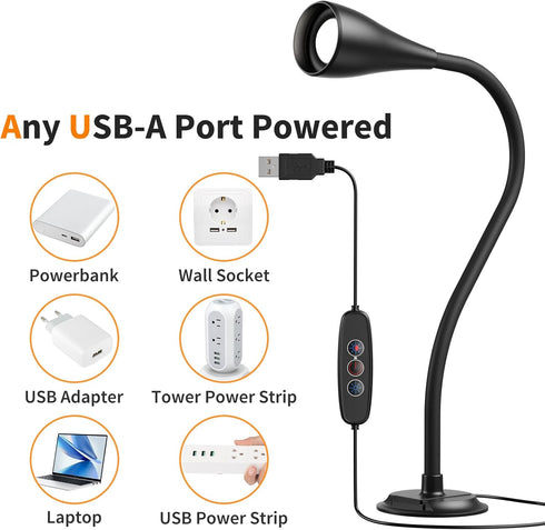 Hardwired,1 Pack Dim Book Lights for Reading at Night,USB Goose Reading Lights for Books in Bed Headboard,LED Night