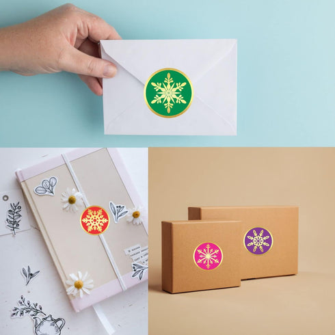 PARTH IMPEX Snowflake Stickers, Pack of 120 - 2" Large Round Gold Foil Stamping Labels for Christmas Holiday Cards