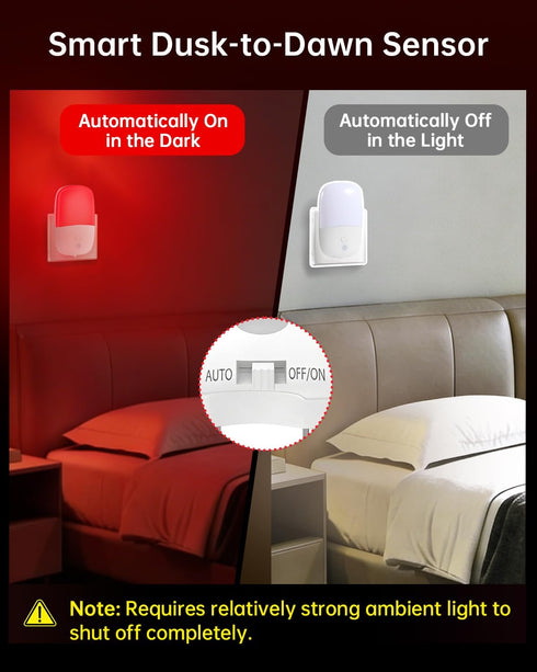 670nm Dimmable 2-Pack Red Light Night Light for Sleep Therapy, Amber Night Light with Dusk-to-Dawn Sensor, Zero Blue