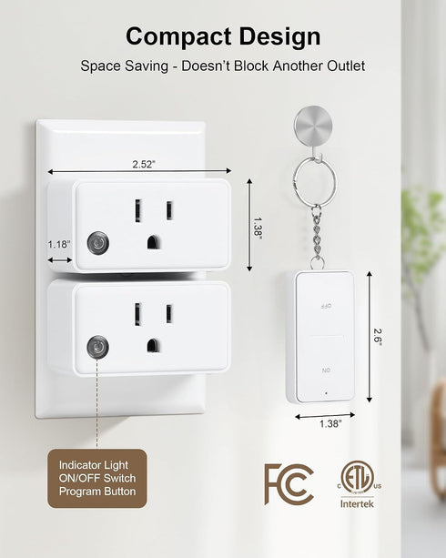2 200 15A/1875W Remote Control Outlet with Remotes, FT Long Range Wireless Light Switch, High-Power Electrical Outlet