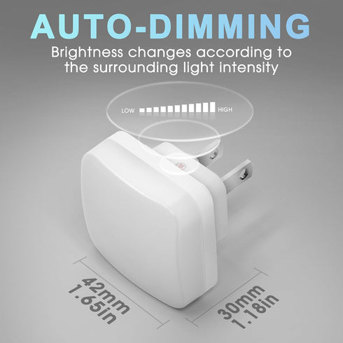 0.3W 5000K 2 Pack LED Night Lights Plug into Wall, Nightlights With Light Sensor Dusk to Dawn, Square Plug in Night