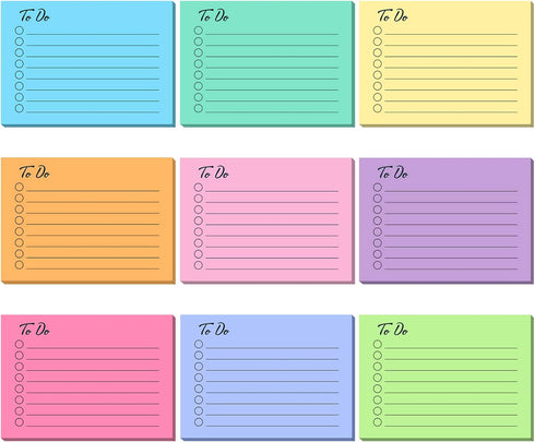 Pajean 9 Pcs/450 Sheet To Do List Sticky Note 3x4 Inch Self Stick Pads with Line for Office, School, Home Reminder