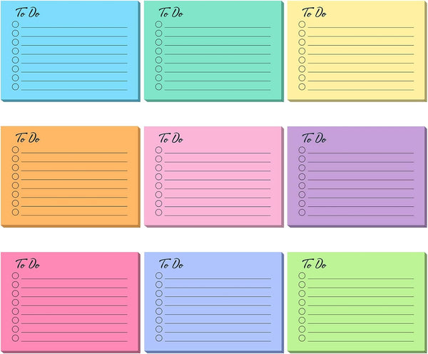 Pajean 9 Pcs/450 Sheet To Do List Sticky Note 3x4 Inch Self Stick Pads with Line for Office, School, Home Reminder