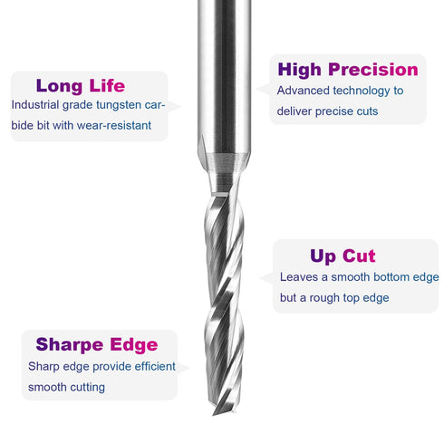3/16 inch 1/4 inch SpeTool Carbide CNC Router Bits Cutting Diameter Up Cut Router Bit with Shank Suitable for CNC