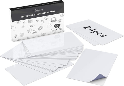 Dry Erase Sticky Note Pads, 3x5" 24pcs Reusable Small White Board Stickers for Office, School Supplies, Eco Friendly