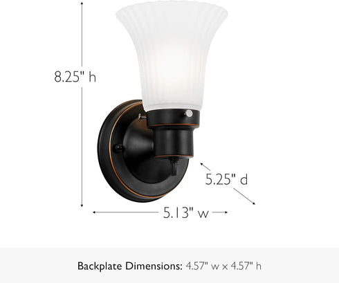 1-Light Dimmable 8.25 5.1 60W Bulb, 505115 Design House Village Traditional Indoor Wall Sconce, Frosted Flute Glass