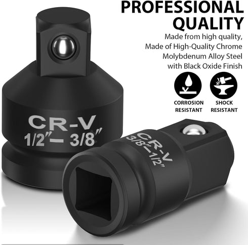 2PCS Impact Socket Adapter and Reducer Set, 1/2" to 3/8" & 3/8" to 1/2" Impact Adapter Set for Mechanic Tools