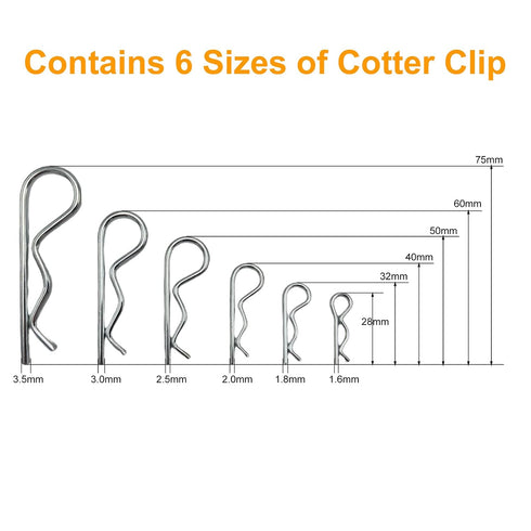 Jongdari Cotter Pins, 30 Pcs Heavy Duty Zinc Plated Spring Fastener Assortment Kit, Multiple Sizes M1.6 - M3.5, Silver