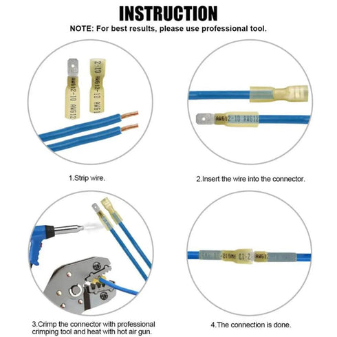 100PCS Insulated Heat Shrink Spade Connectors, Female/Male Quick Disconnect Wire Connector Kit