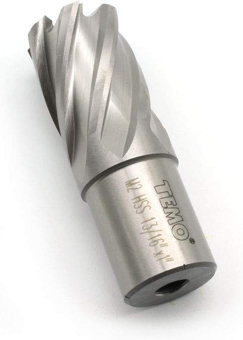 TEMO M2 Annular Cutter with Weldon Shank, 13/16 Inch Cutting Diameter x 1 Inch Depth for Drill Press